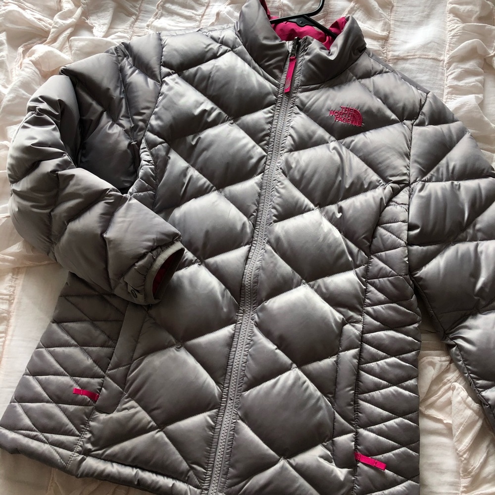 Silver and Pink Northface Coat